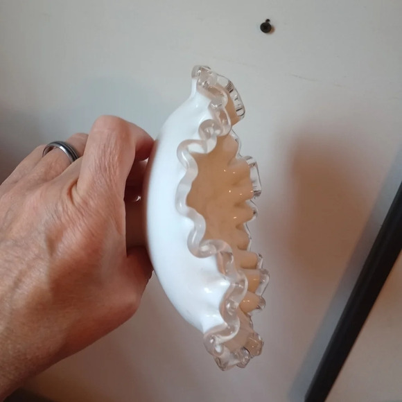 FENTON Milk Glass Hobnail Compote Ruffled Edges - Picture 2 of 3